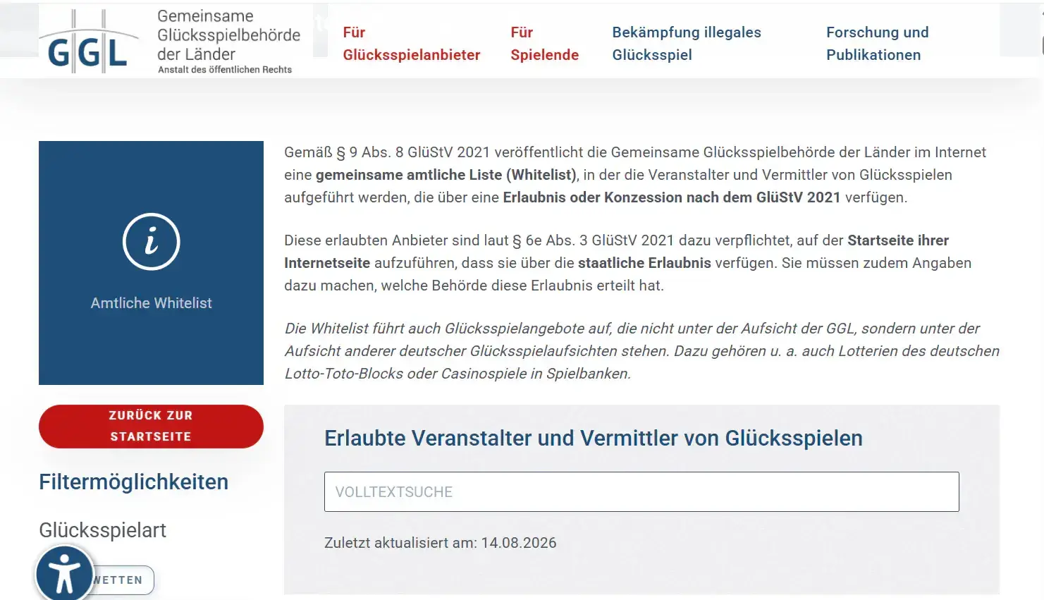 Kontext der amtlichen GGL-Whitelist zur Prüfung einer deutschen Erlaubnis für 30Bet